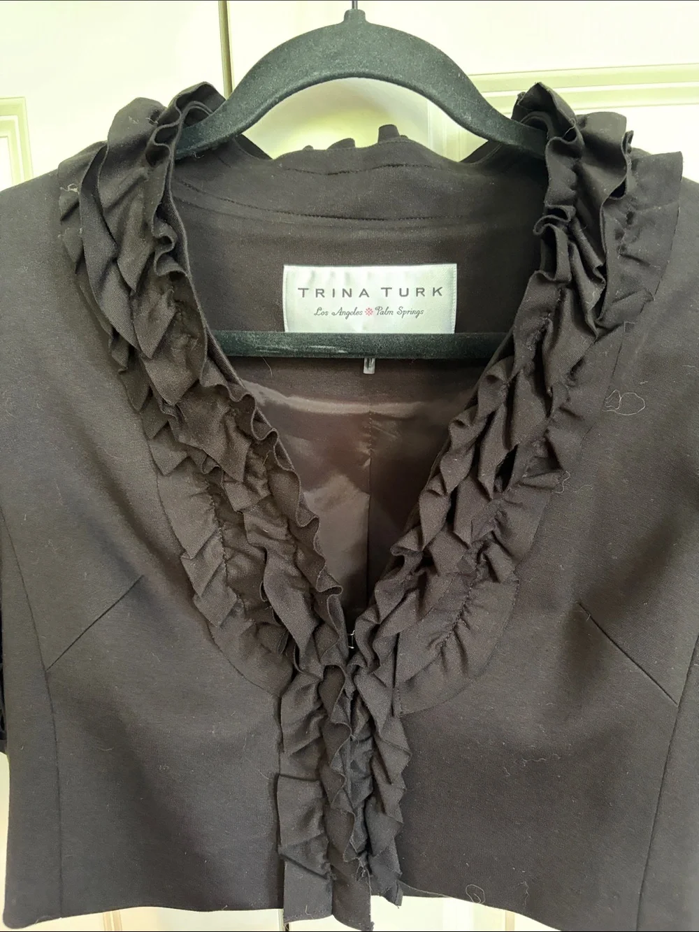 Trina Turk Black Ruffle-Trim Cropped Jacket - Picture 2 of 9